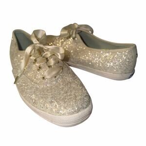 Keds x Kate Spade New York Glitter Sneakers WF53272 Cream Ivory 8.5 Women’s